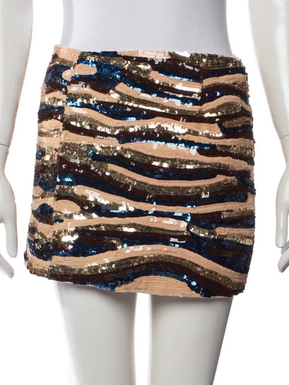 NWT Sezane Massy Mini Skirt Jupe Sequin Wave in Nude, Blue & Brown sz FR 36 US 4